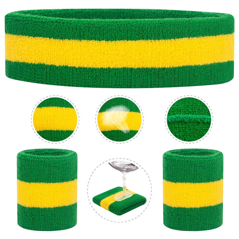 ONUPGO Sweatband Set Sports Headband Wrist Striped Sweatbands Terry Cloth Wristband Athletic Exercise Basketball Wrist Sweatband and Headbands Moisture Wicking Sweat Absorbing Head Band - Image 3